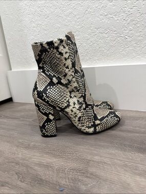 Aldo Black & Cream Snake-Print Block Heel Ankle Boots